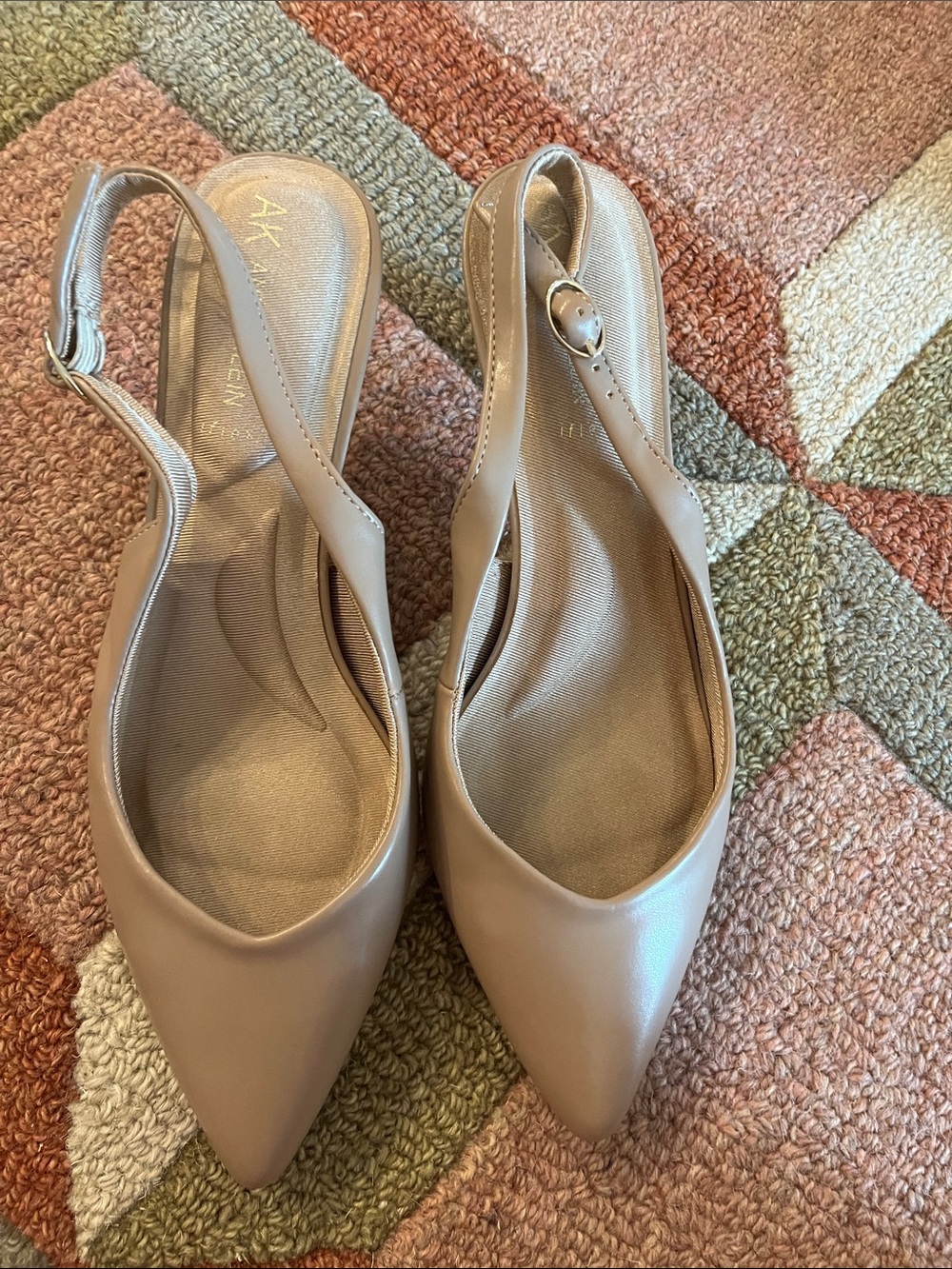 Anne Klein Beige Pointed-Toe Slingback Heels